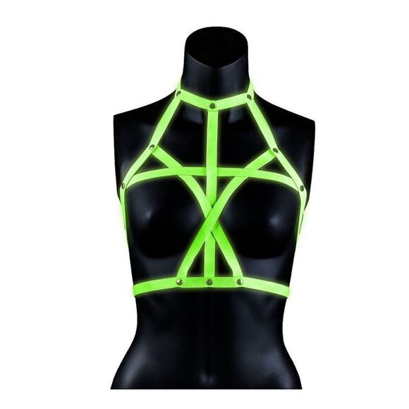 🦋B2G1🦋OUCH! Glow In The Dark Bra Harness NEON GREEN | L/XL | - Picture 1 of 6